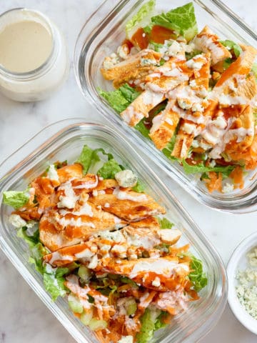buffalo chicken salad in meal prep container