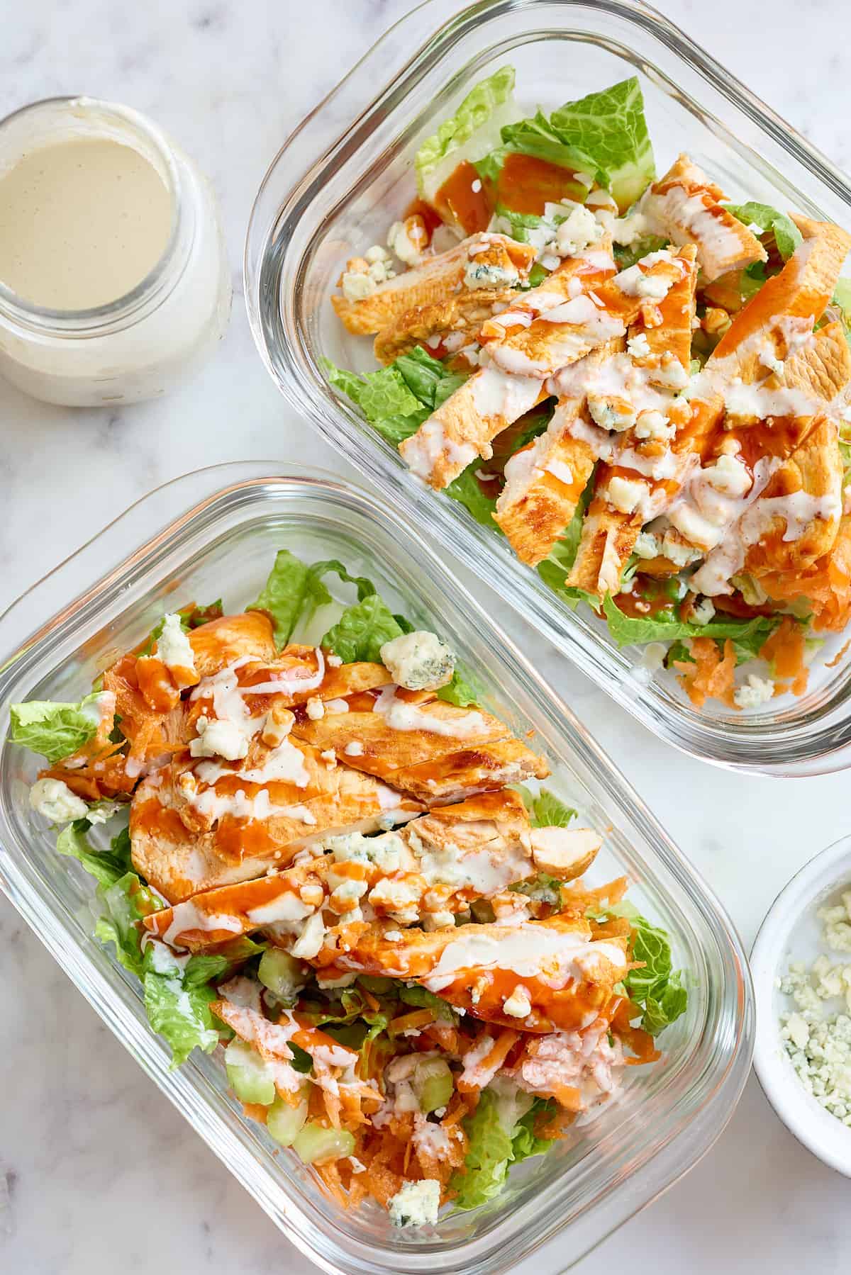 buffalo chicken salad in meal prep container